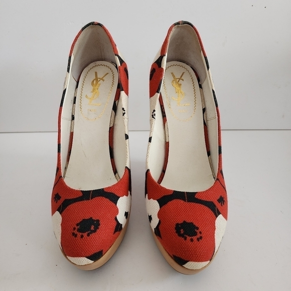 YSL Yves Saint Laurent Floral Canvas Platform Wedge Size 38 - Picture 4 of 13